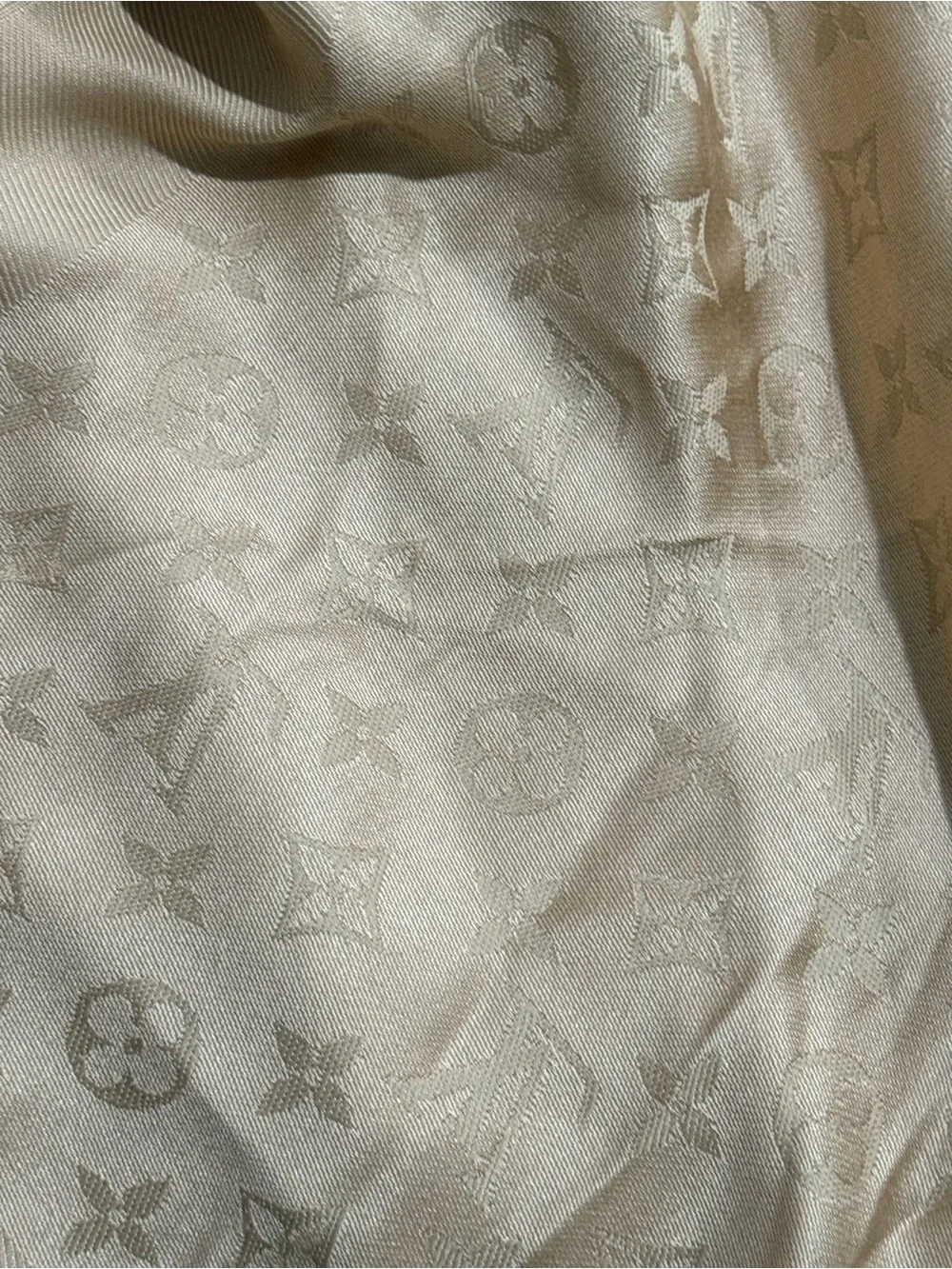 Louis Vuitton Two-Tone Silk-Wool Monogram Shawl Scarf in Pink & Cream